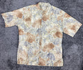 Tori Richard Honolulu Men's Shirt Cotton Hawaiian  Size L Beige Blue Brown Leaf