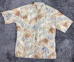 Tori Richard Honolulu Men's Shirt Cotton Hawaiian  Size L Beige Blue Brown Leaf