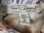 Tori Richard Honolulu Men's Shirt Cotton Hawaiian  Size L Beige Blue Brown Leaf