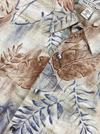 Tori Richard Honolulu Men's Shirt Cotton Hawaiian  Size L Beige Blue Brown Leaf