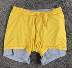 Birddogs Men Large Short 6 Inseam Gray Yellow Lined 3-in-1 Athletic Gym Shorts L