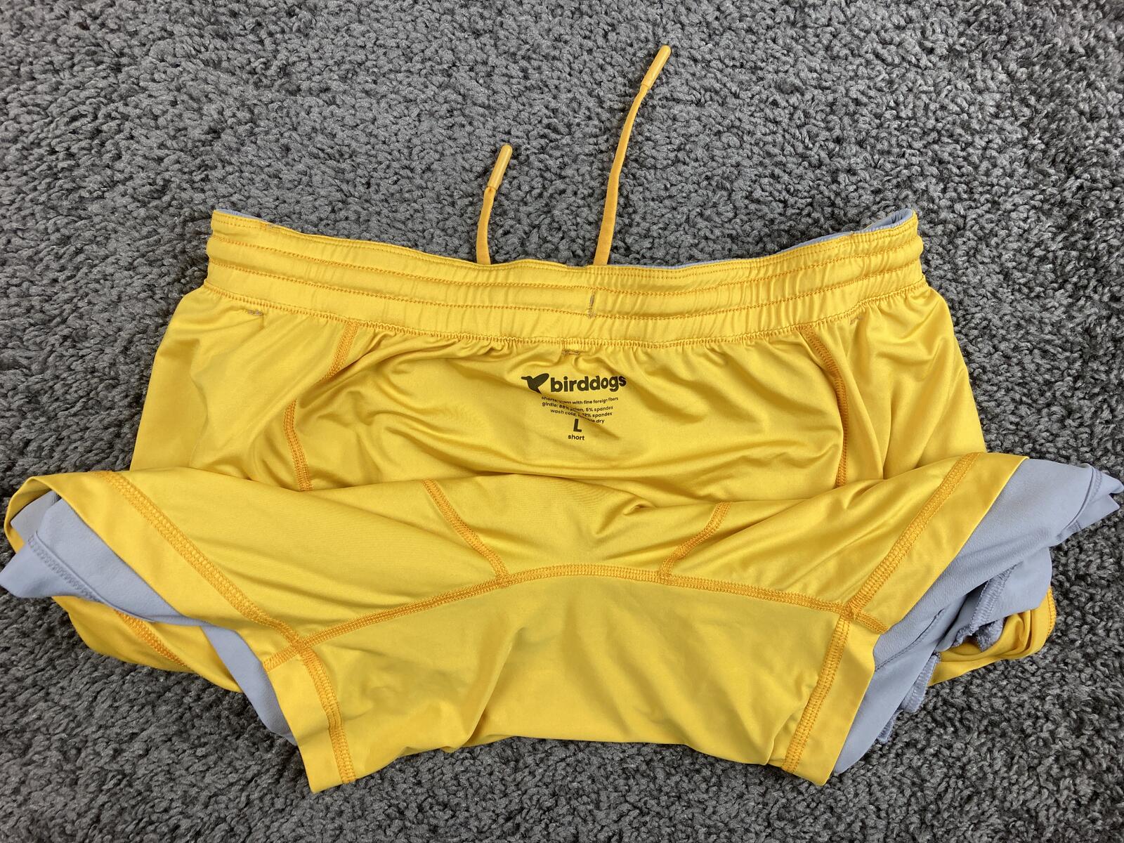 Birddogs Men Large Short 6 Inseam Gray Yellow Lined 3-in-1 Athletic Gym Shorts L