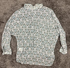 Kut from the Kloth Blouse Floral Split Neck Green Blue White Size Large
