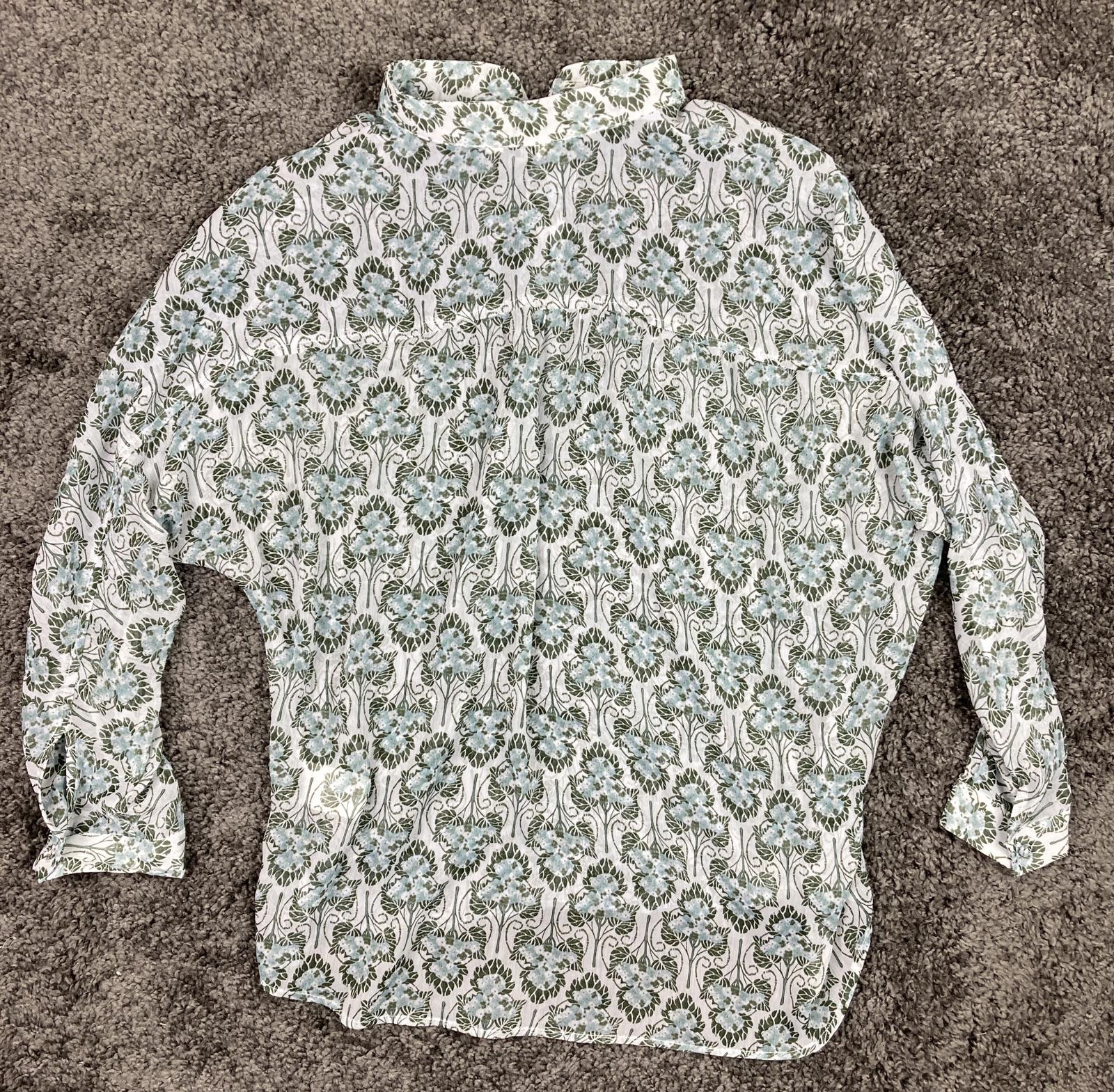 Kut from the Kloth Blouse Floral Split Neck Green Blue White Size Large
