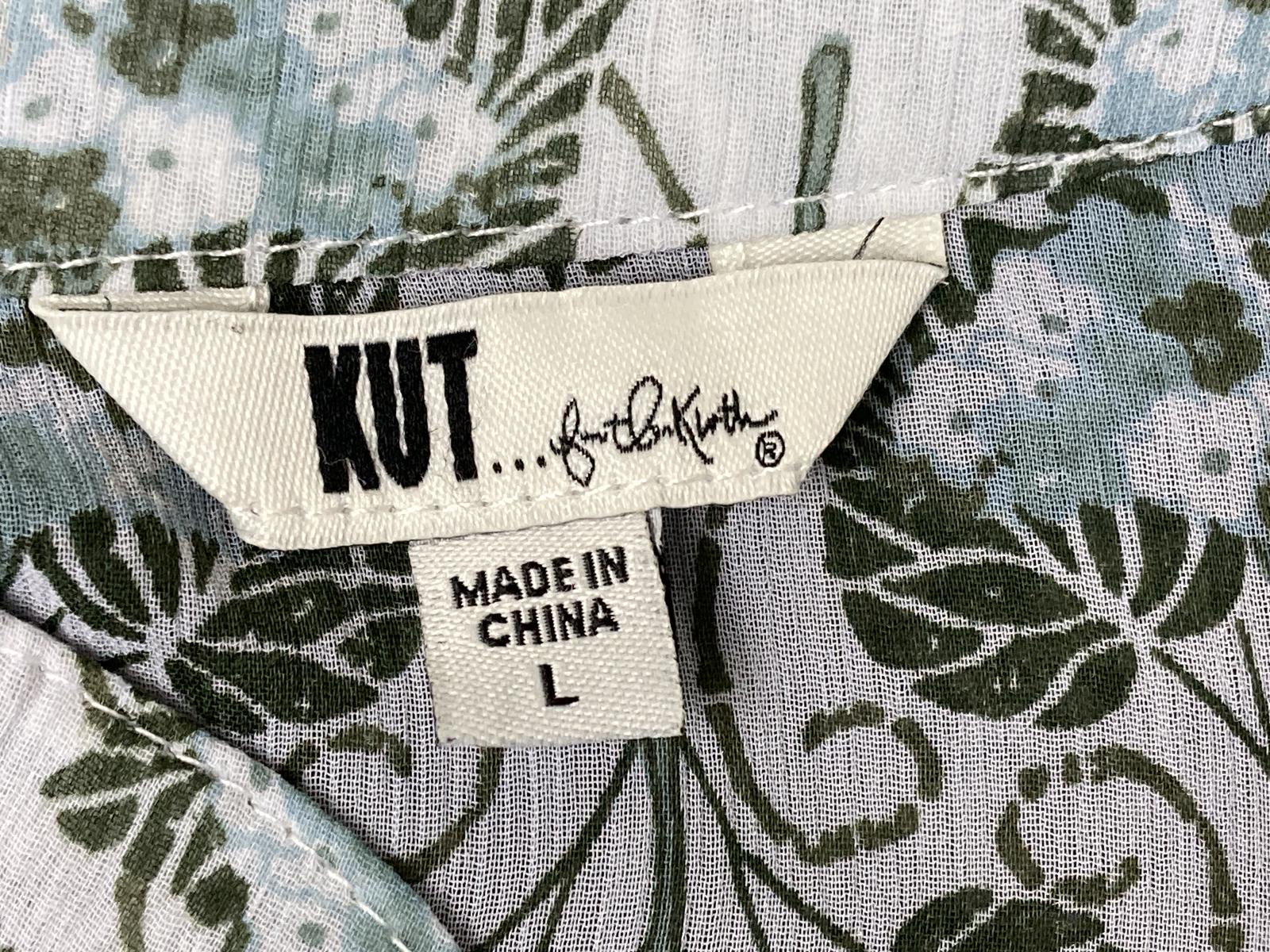 Kut from the Kloth Blouse Floral Split Neck Green Blue White Size Large