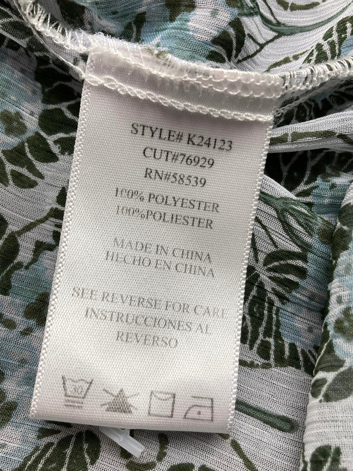 Kut from the Kloth Blouse Floral Split Neck Green Blue White Size Large