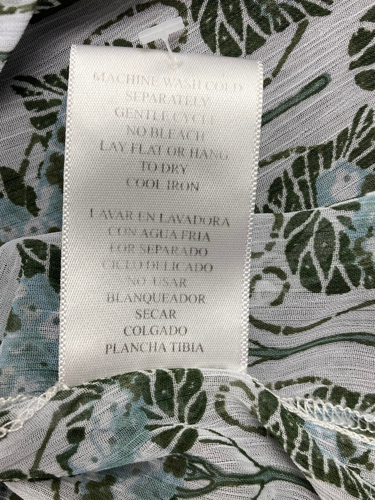 Kut from the Kloth Blouse Floral Split Neck Green Blue White Size Large