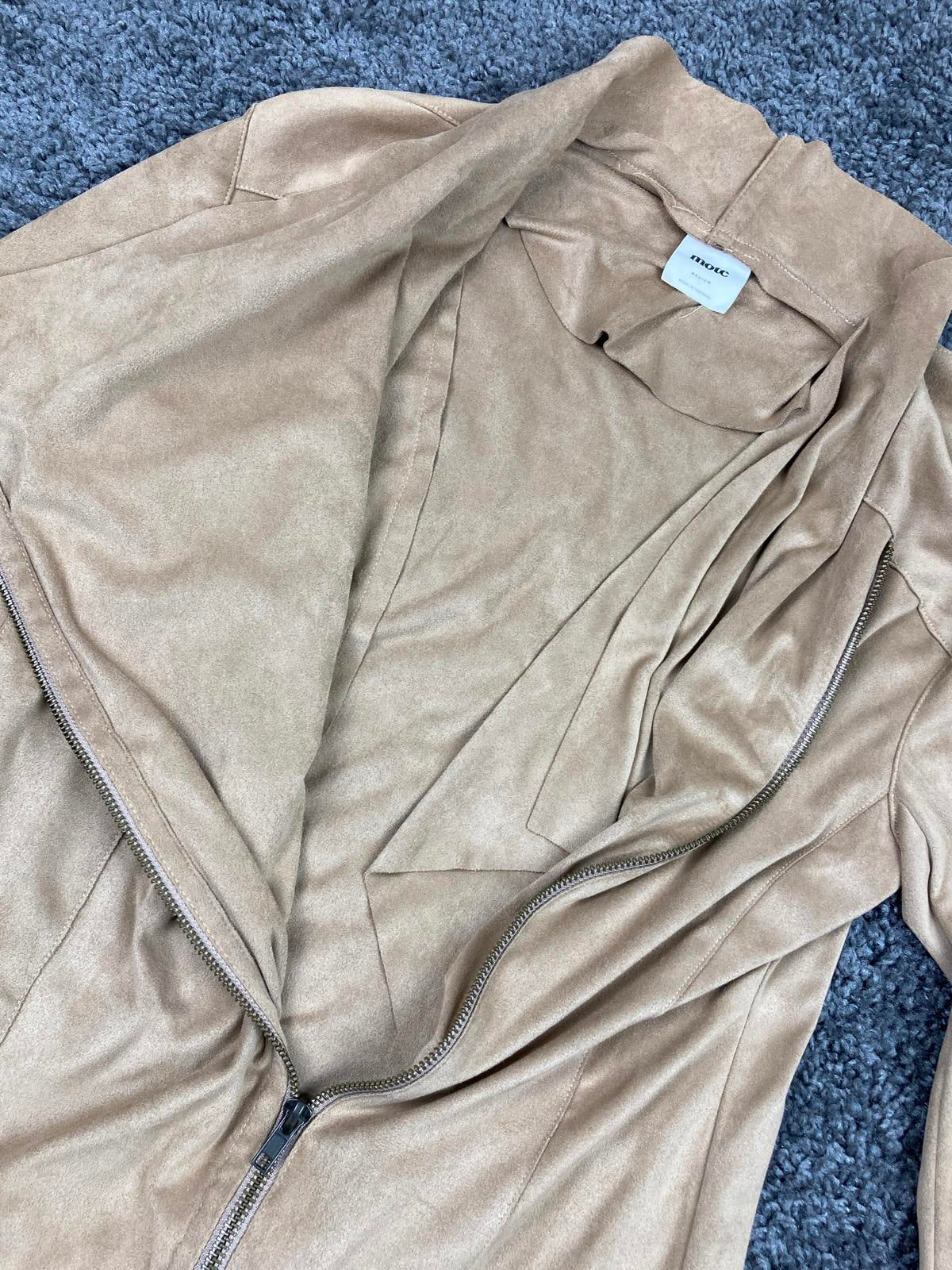 Mote Anthropologie Faux Suede Women's Asymmetrical Zip Jacket Tan Size Medium