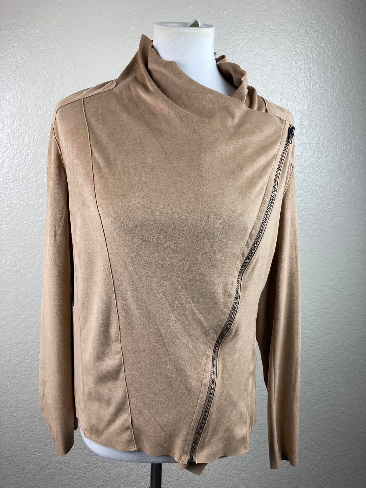 Mote Anthropologie Faux Suede Women's Asymmetrical Zip Jacket Tan Size Medium