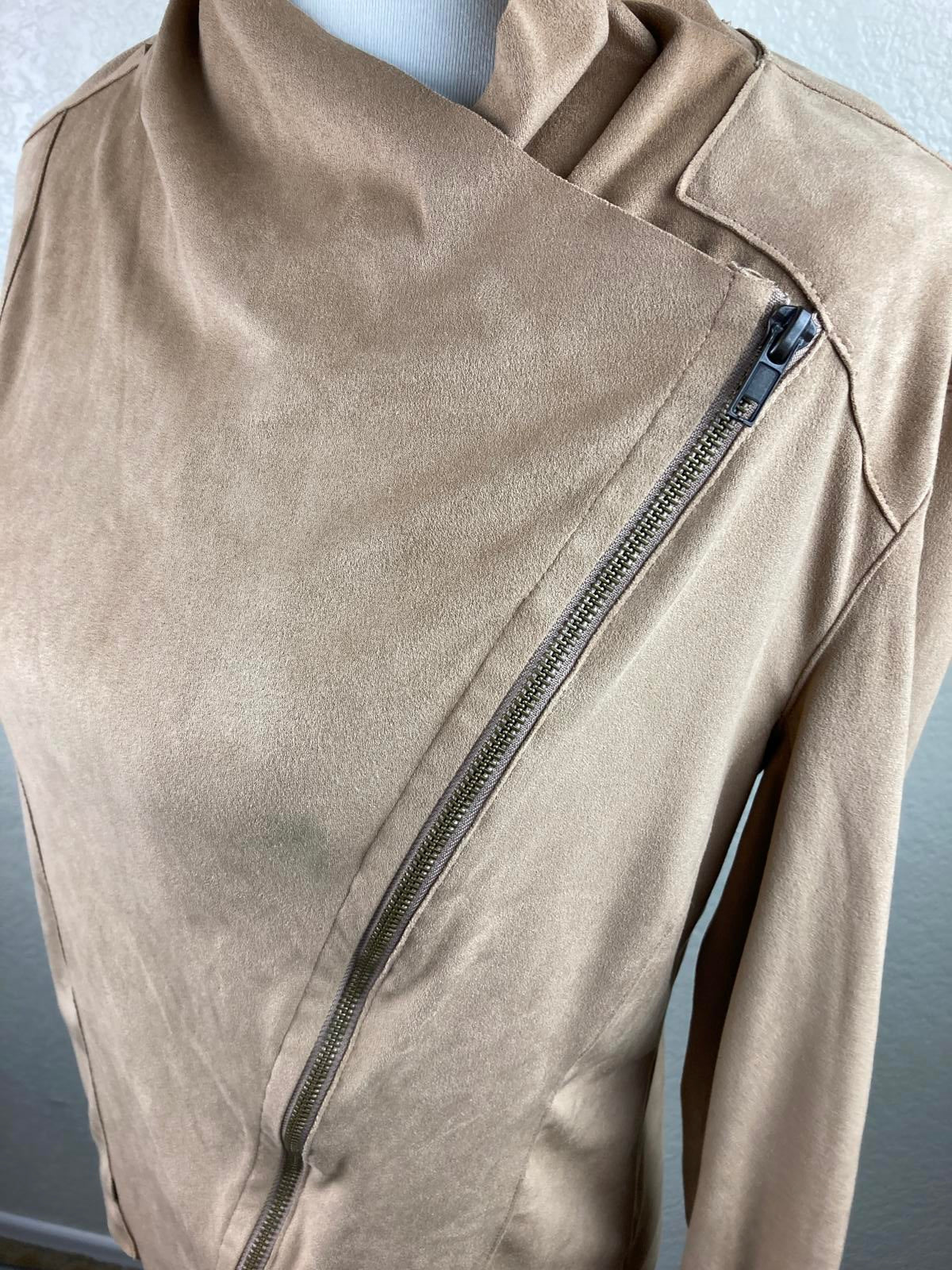 Mote Anthropologie Faux Suede Women's Asymmetrical Zip Jacket Tan Size Medium