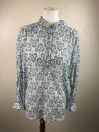 Kut from the Kloth Blouse Floral Split Neck Green Blue White Size Large