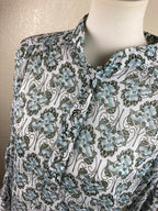 Kut from the Kloth Blouse Floral Split Neck Green Blue White Size Large