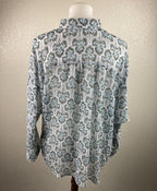 Kut from the Kloth Blouse Floral Split Neck Green Blue White Size Large