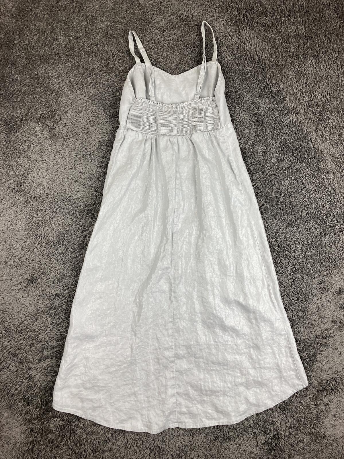 Tommy Bahama 100% Linen Midi Dress Womens Gray Smocked Back hi-lo Strappy Sz XS