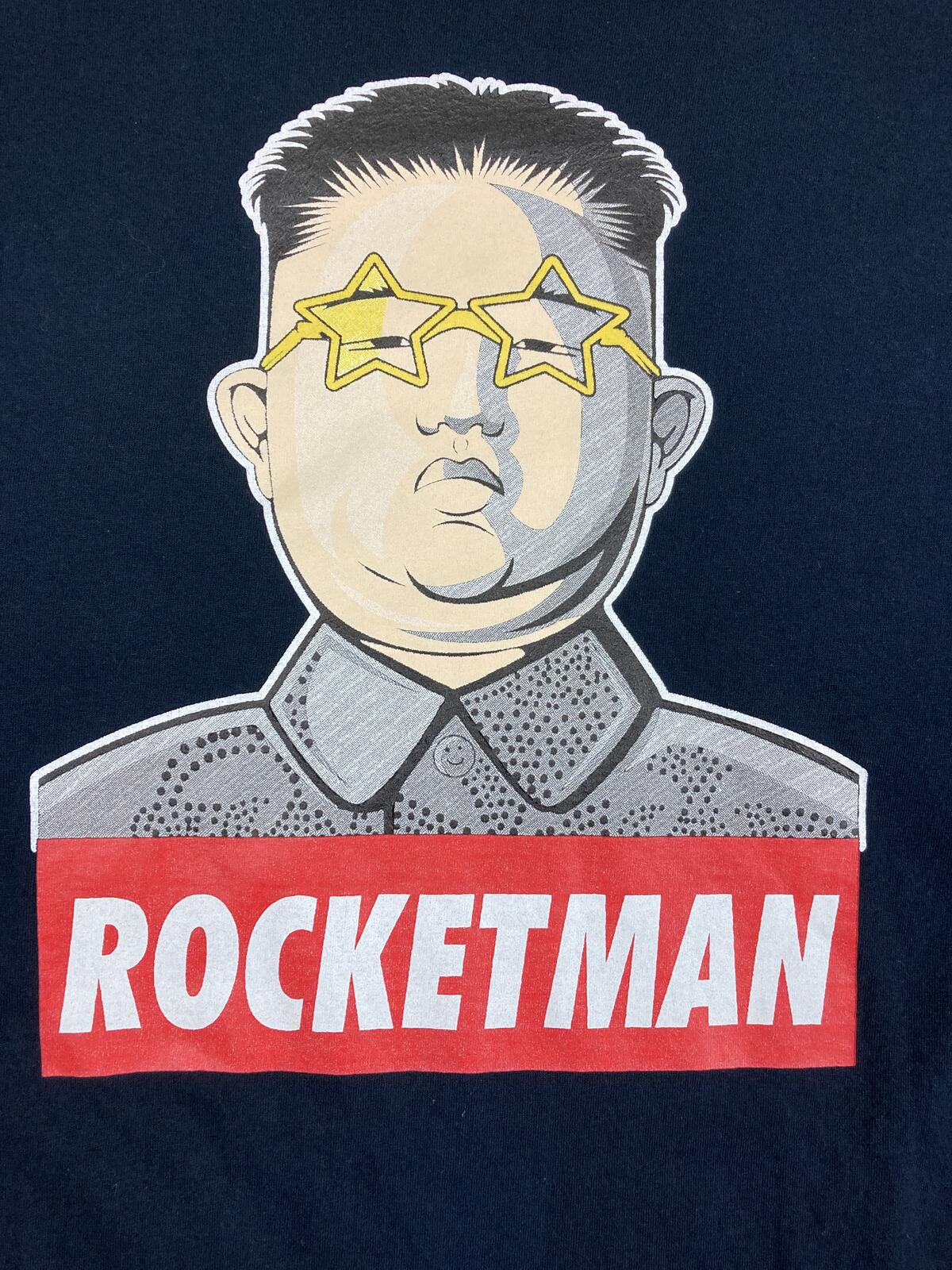 Rocketman Kim Jong Un Graphic T Shirt Mens Black Satire Funny Novelty Gildan XL