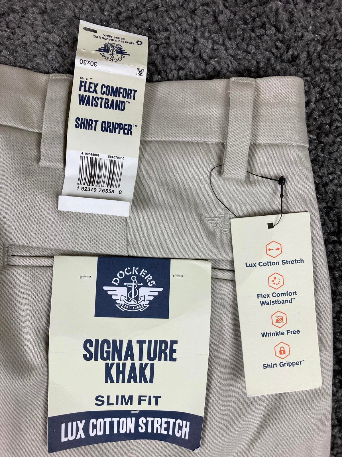 Dockers Signature Khaki Slim Fit Pants Beige Stone Flex Comfort 30x30 NWT
