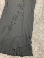 SL Fashions Black Beaded Floral Dress Women Size 6 Approx Asymmetrical Hem