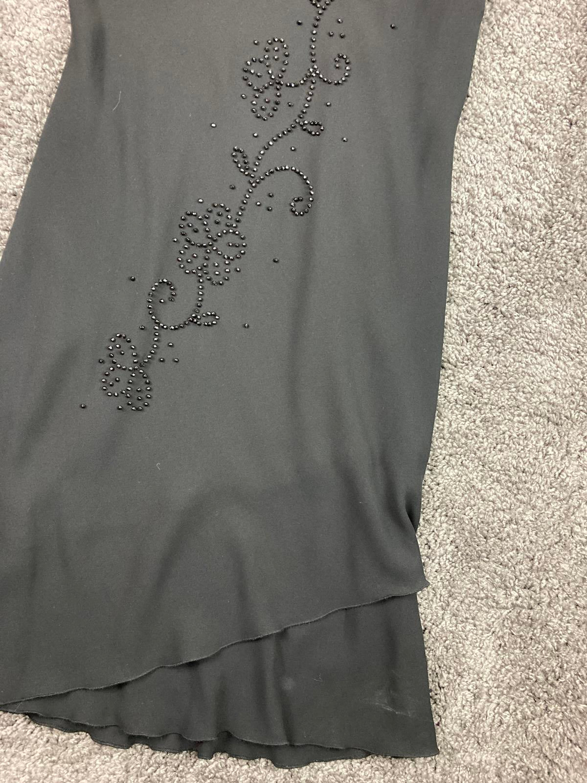 SL Fashions Black Beaded Floral Dress Women Size 6 Approx Asymmetrical Hem