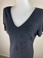 SL Fashions Black Beaded Floral Dress Women Size 6 Approx Asymmetrical Hem