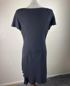 SL Fashions Black Beaded Floral Dress Women Size 6 Approx Asymmetrical Hem
