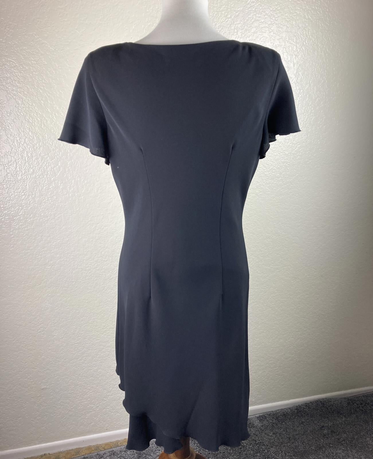 SL Fashions Black Beaded Floral Dress Women Size 6 Approx Asymmetrical Hem