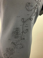 SL Fashions Black Beaded Floral Dress Women Size 6 Approx Asymmetrical Hem