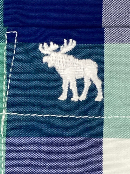 Abercrombie & Fitch Mens Blue Green Plaid Moose Poplin Stretch Long Sleeve Sz XL