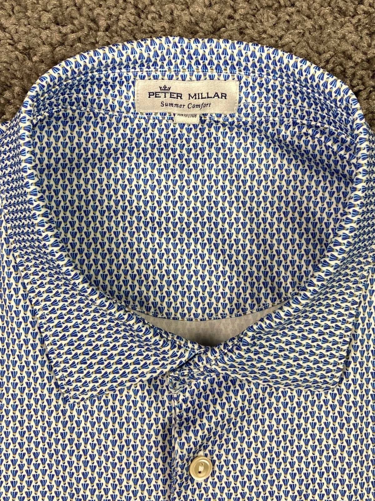 Peter Millar XL Summer Comfort Polo Blue Birdie Shuttlecock Golf Club Logo B