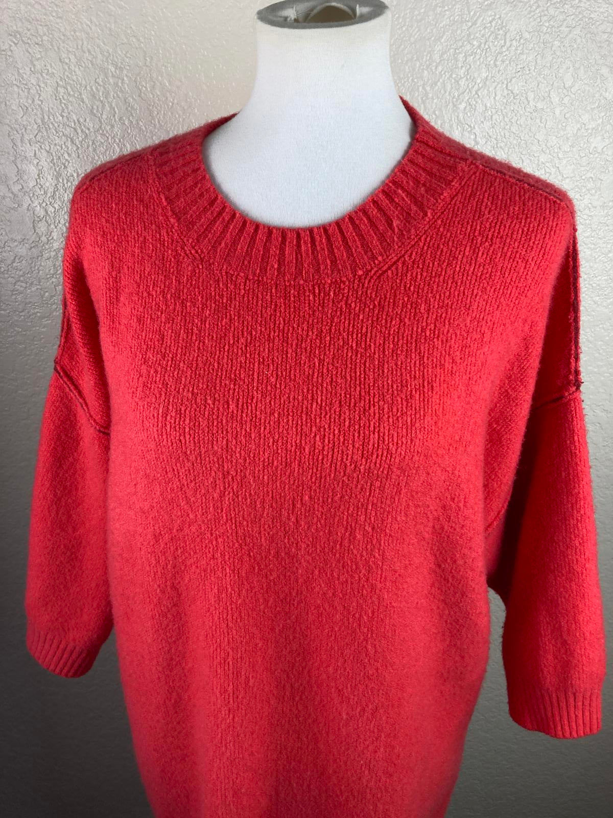 MOTH by Anthropologie Sweater Red Alpaca Wool Blend Short Sleeve Women M