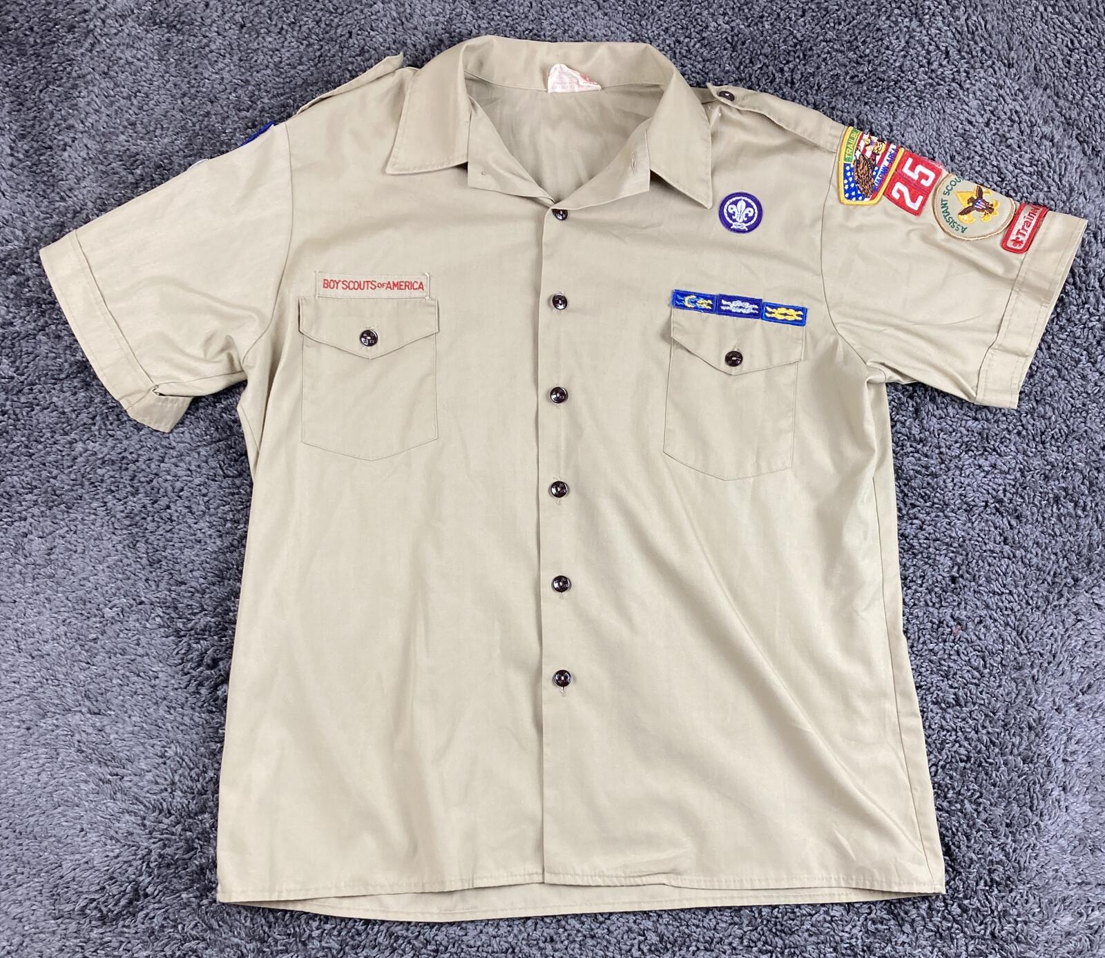 Vintage Boy Scouts of America BSA Uniform Shirt Assistant Scoutmaster 255 Tan XL