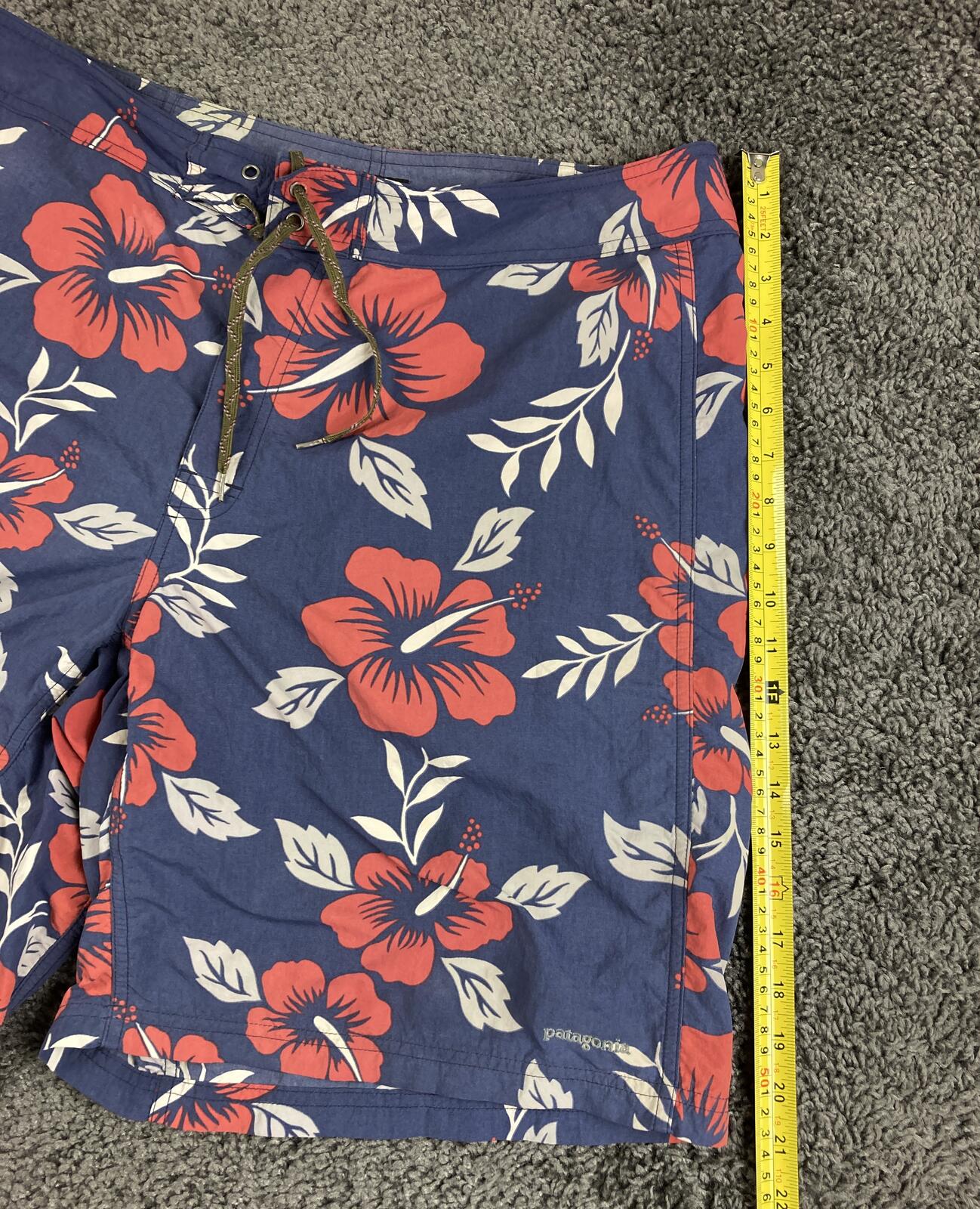 Vintage Patagonia Blue Hibiscus Wavefarer Board Shorts Swim Trunks Floral VTG 36