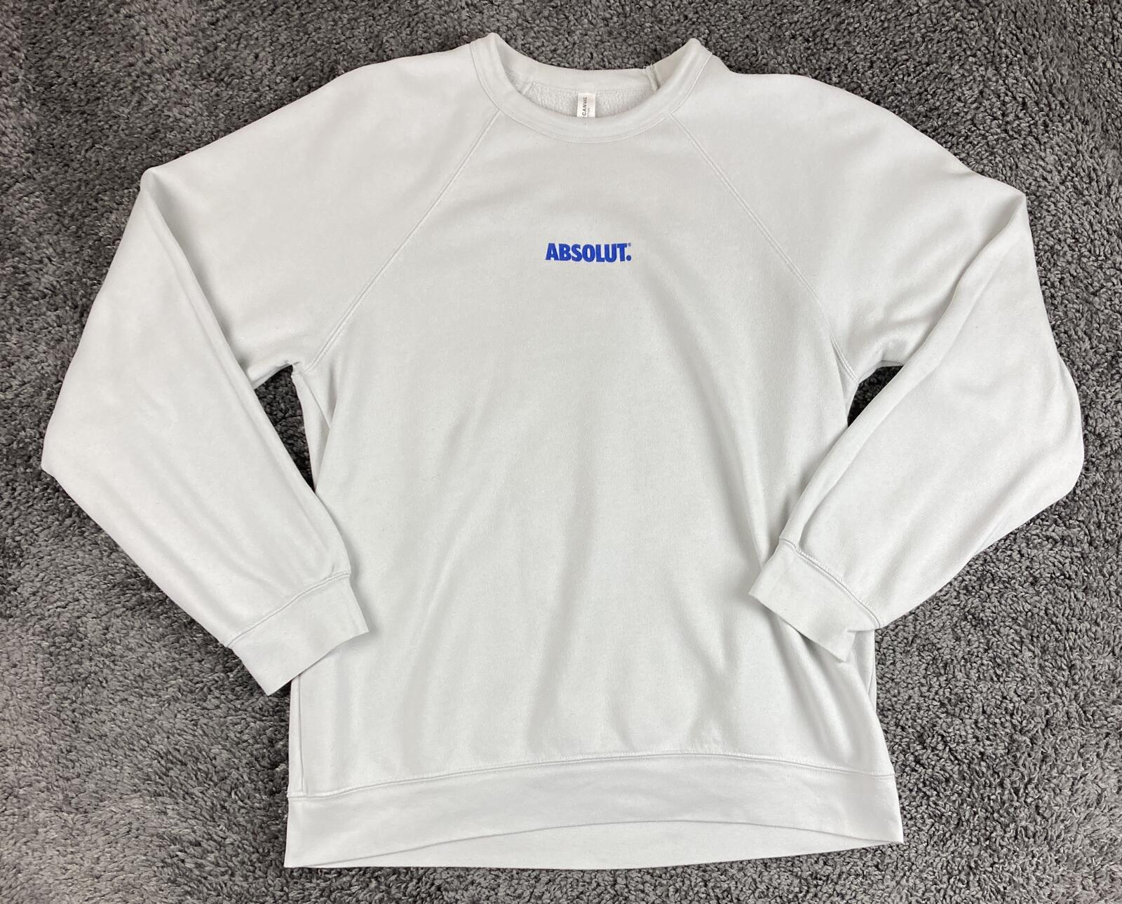 Absolut Vodka Sweatshirt Mens Light Gray Fleece Crewneck Pullover Sweater Sz XL