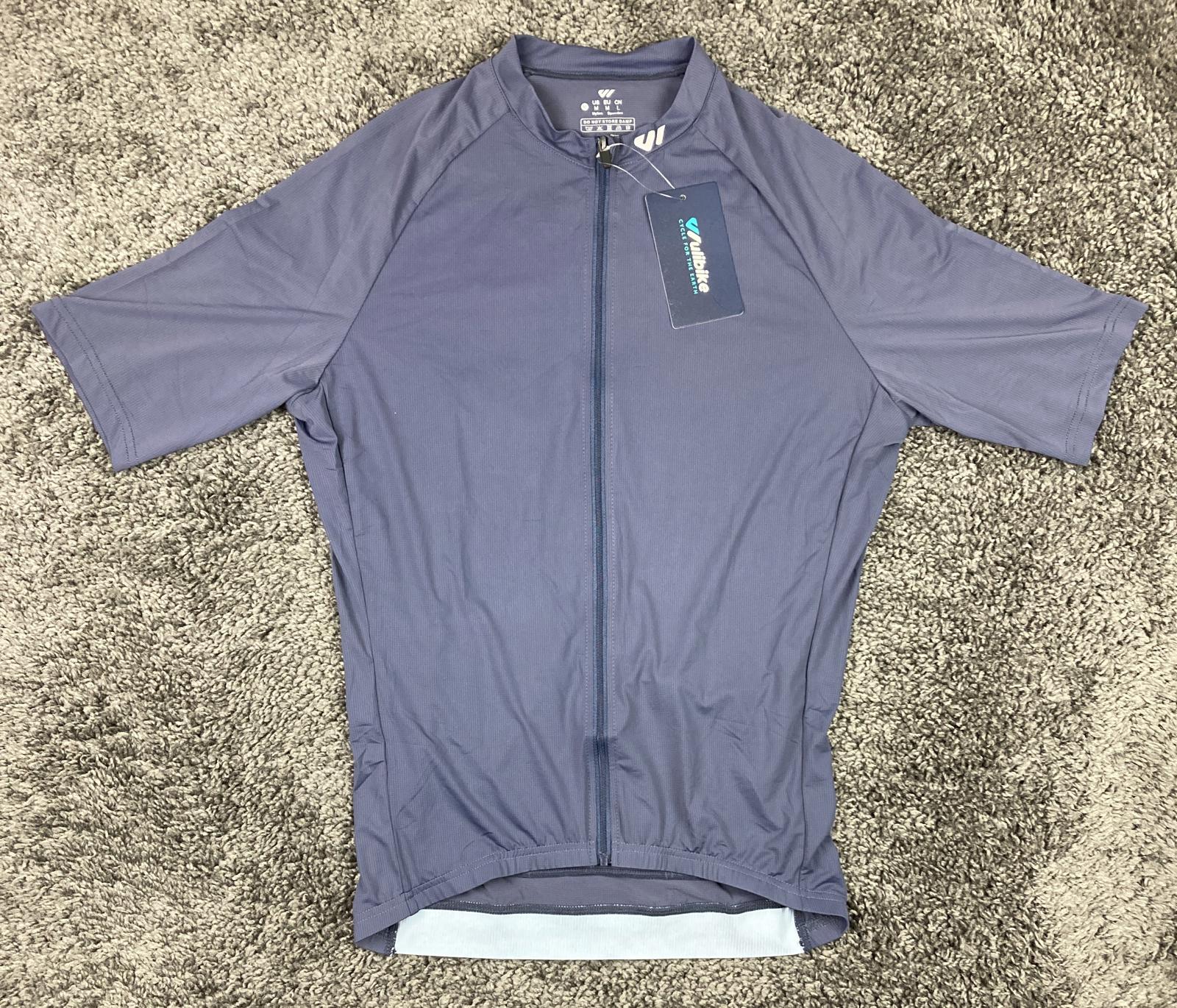 Wulibike Men’s Cycling Jersey Blue Short Sleeve 3-Pocket Full Zip Top Size M NWT