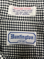 Huntington Mens Dress Shirt 100% Egyptian Cotton Black White Gingham Sz  17 34