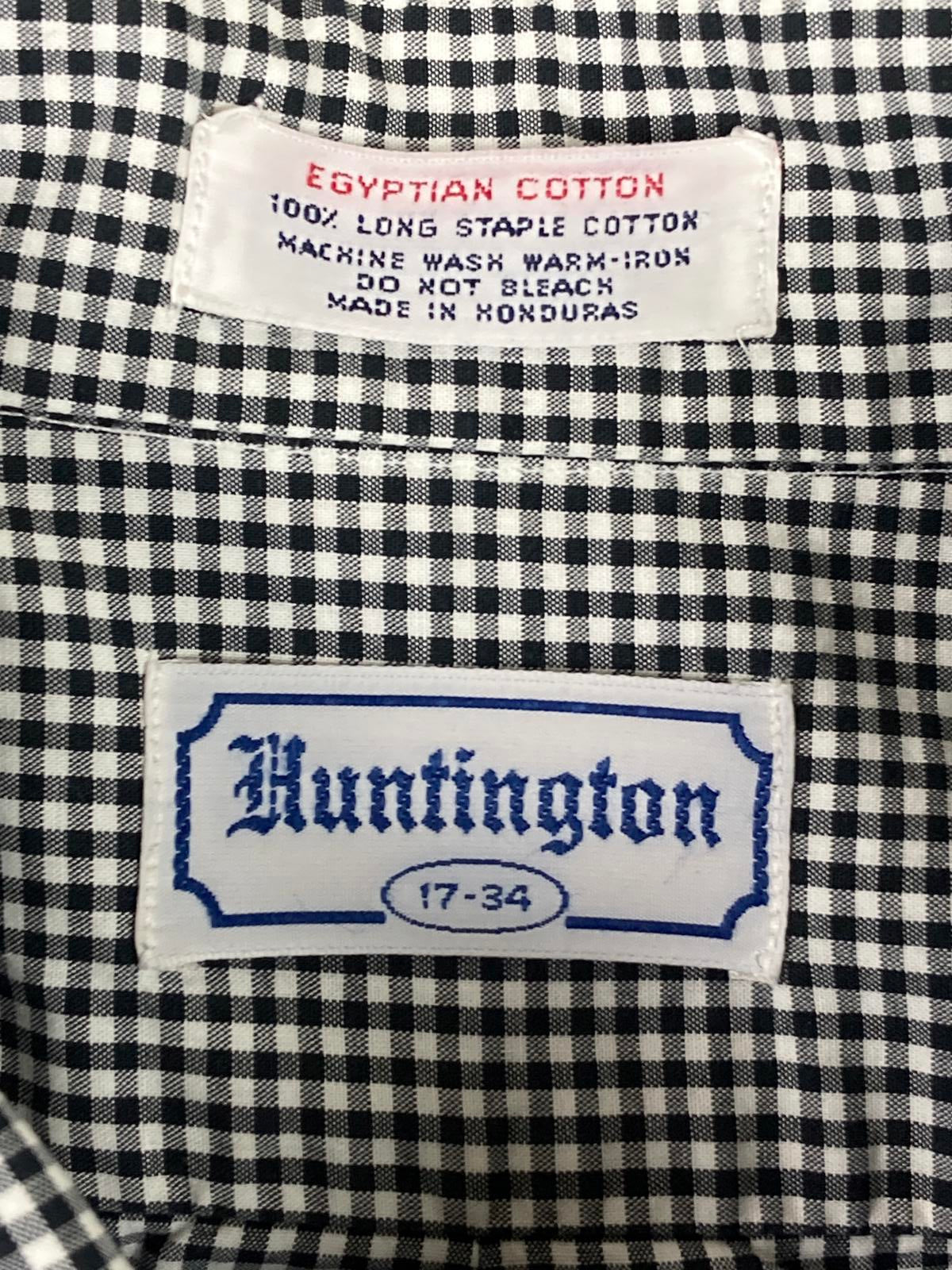 Huntington Mens Dress Shirt 100% Egyptian Cotton Black White Gingham Sz  17 34