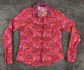 Georg Roth Los Angeles Floral Rose Shirt Women's Pink Cotton Velvet Trim Sz L