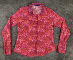 Georg Roth Los Angeles Floral Rose Shirt Women's Pink Cotton Velvet Trim Sz L