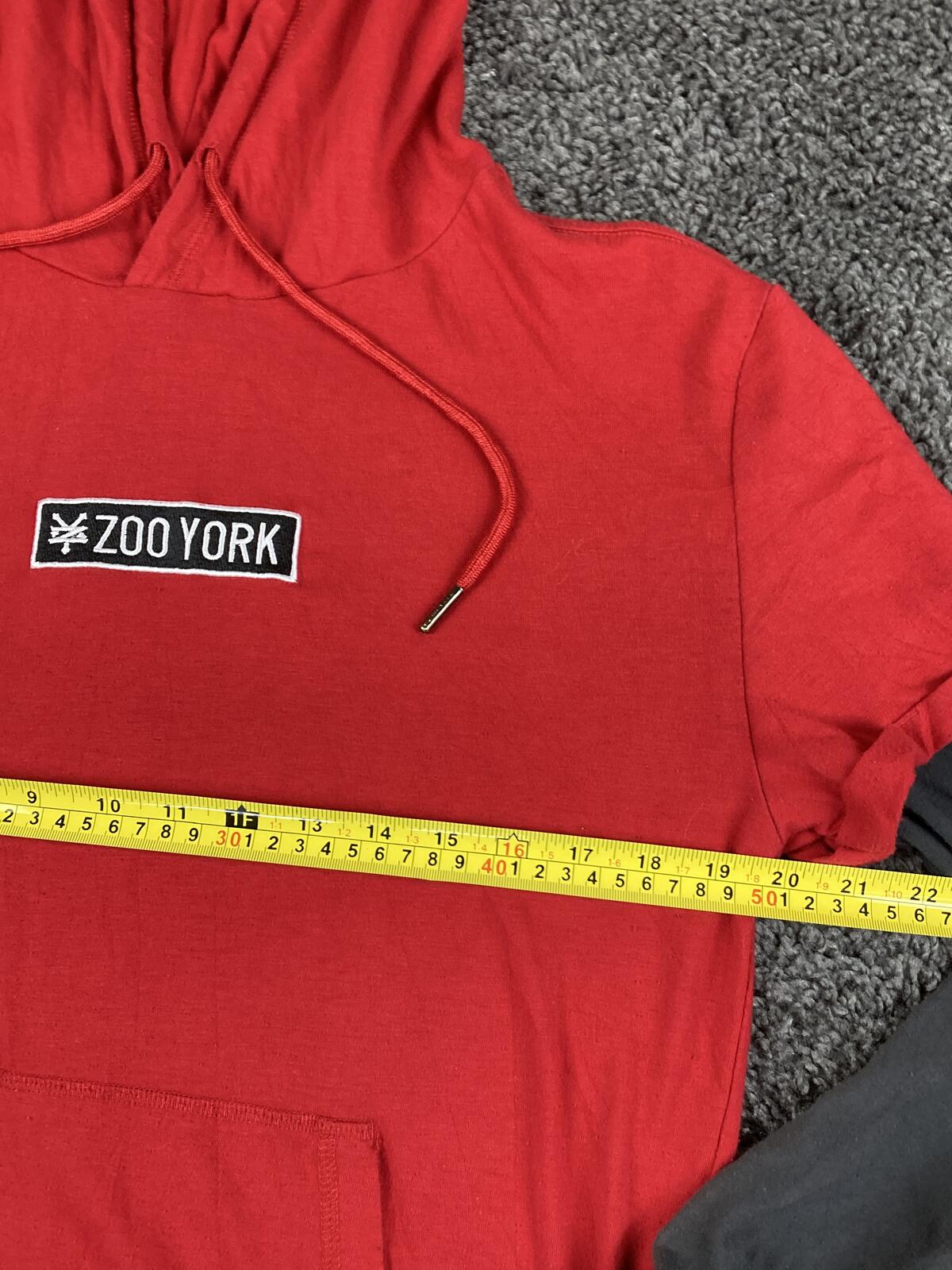 Zoo York Hoodie Mens Red Black Layered Long Sleeve Skate Pullover Pocket Sz S