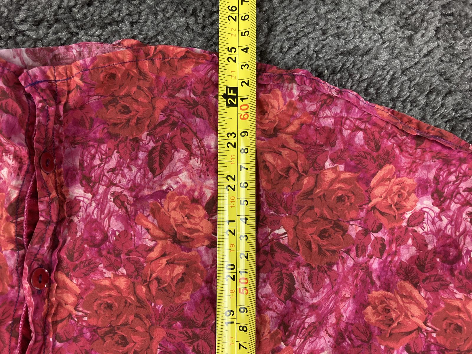 Georg Roth Los Angeles Floral Rose Shirt Women's Pink Cotton Velvet Trim Sz L