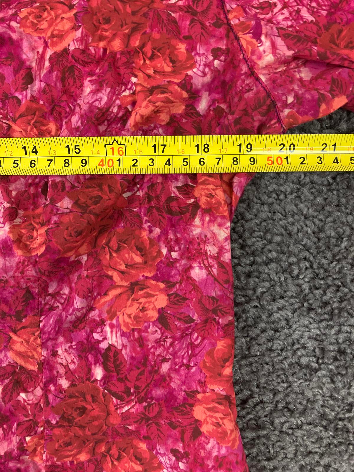 Georg Roth Los Angeles Floral Rose Shirt Women's Pink Cotton Velvet Trim Sz L
