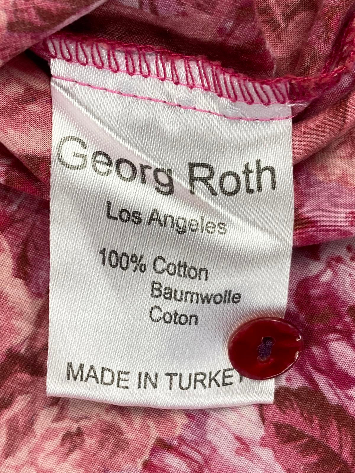 Georg Roth Los Angeles Floral Rose Shirt Women's Pink Cotton Velvet Trim Sz L