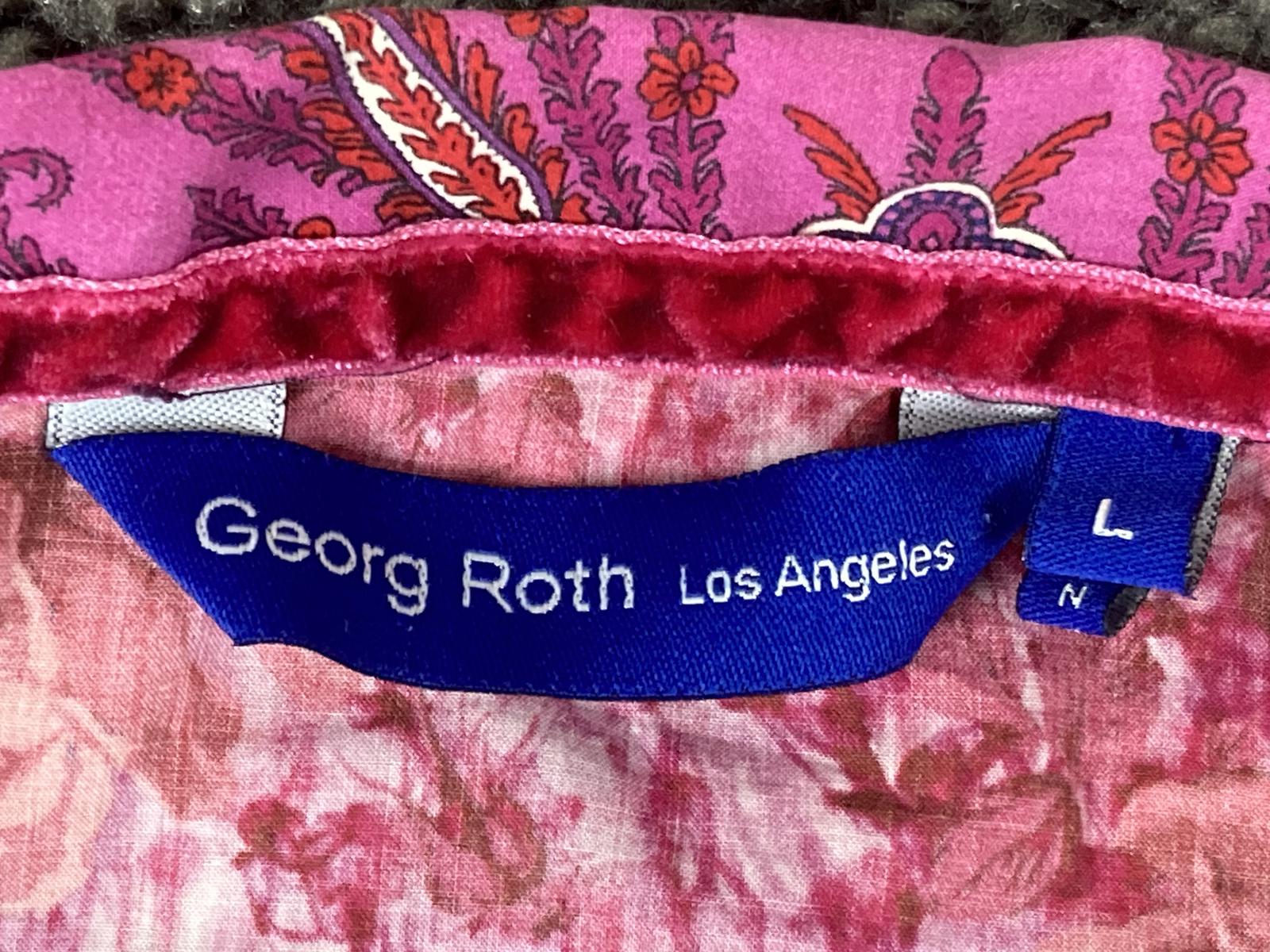 Georg Roth Los Angeles Floral Rose Shirt Women's Pink Cotton Velvet Trim Sz L