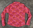 Georg Roth Los Angeles Floral Rose Shirt Women's Pink Cotton Velvet Trim Sz L