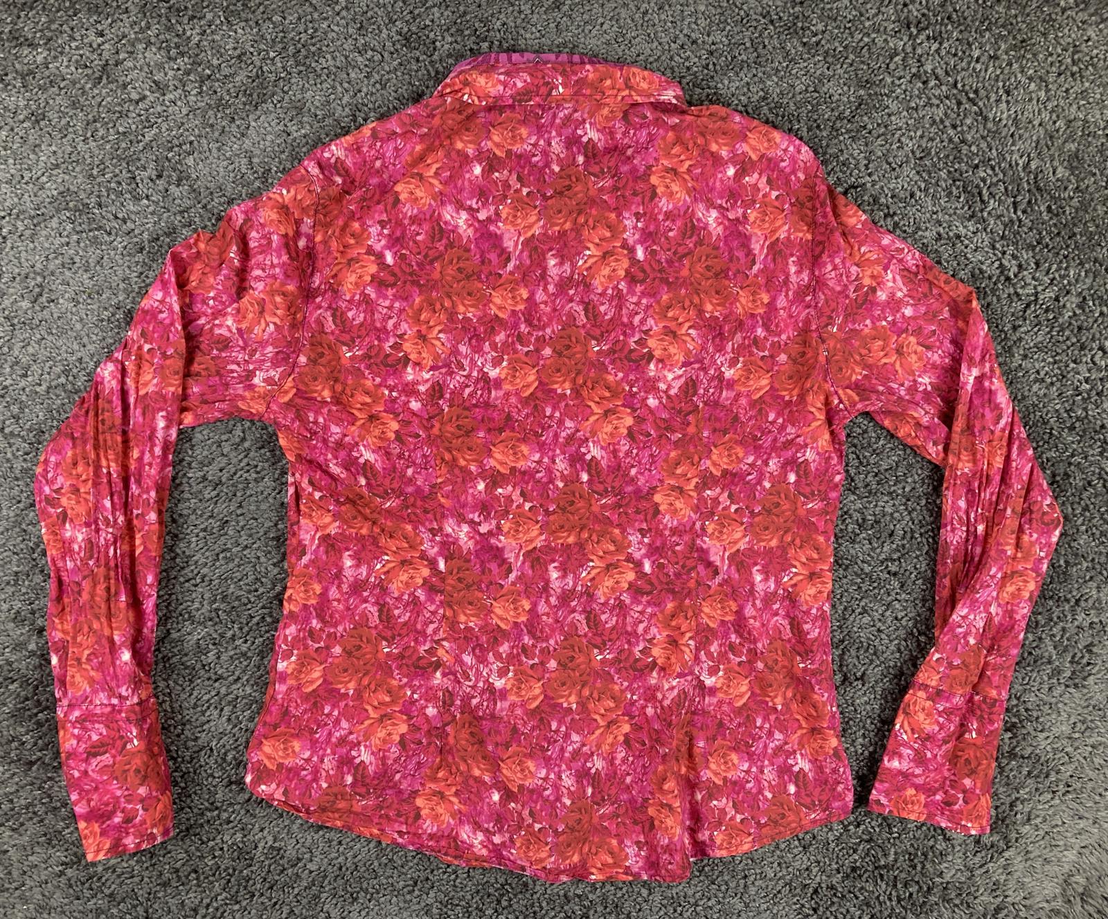 Georg Roth Los Angeles Floral Rose Shirt Women's Pink Cotton Velvet Trim Sz L
