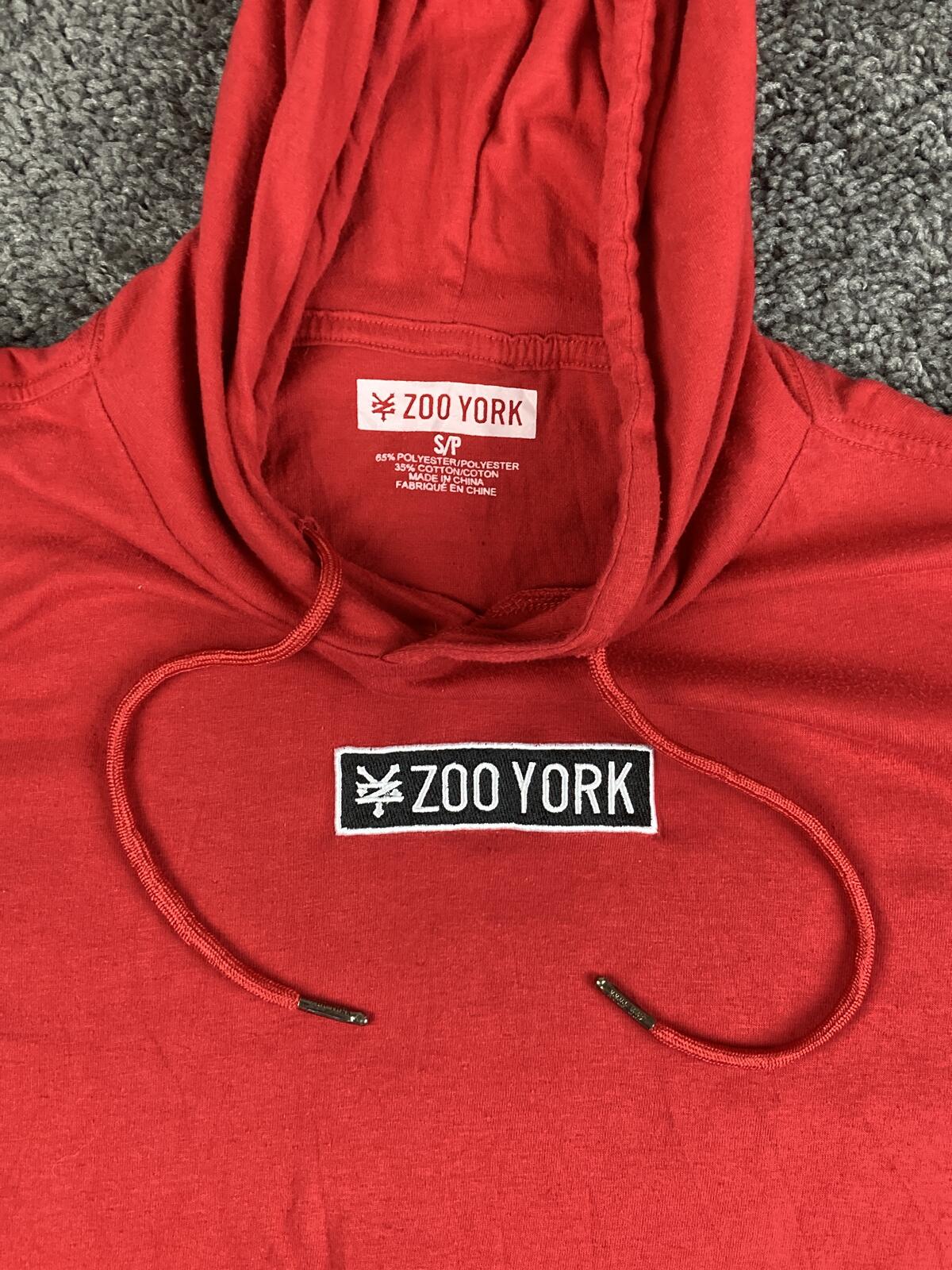 Zoo York Hoodie Mens Red Black Layered Long Sleeve Skate Pullover Pocket Sz S