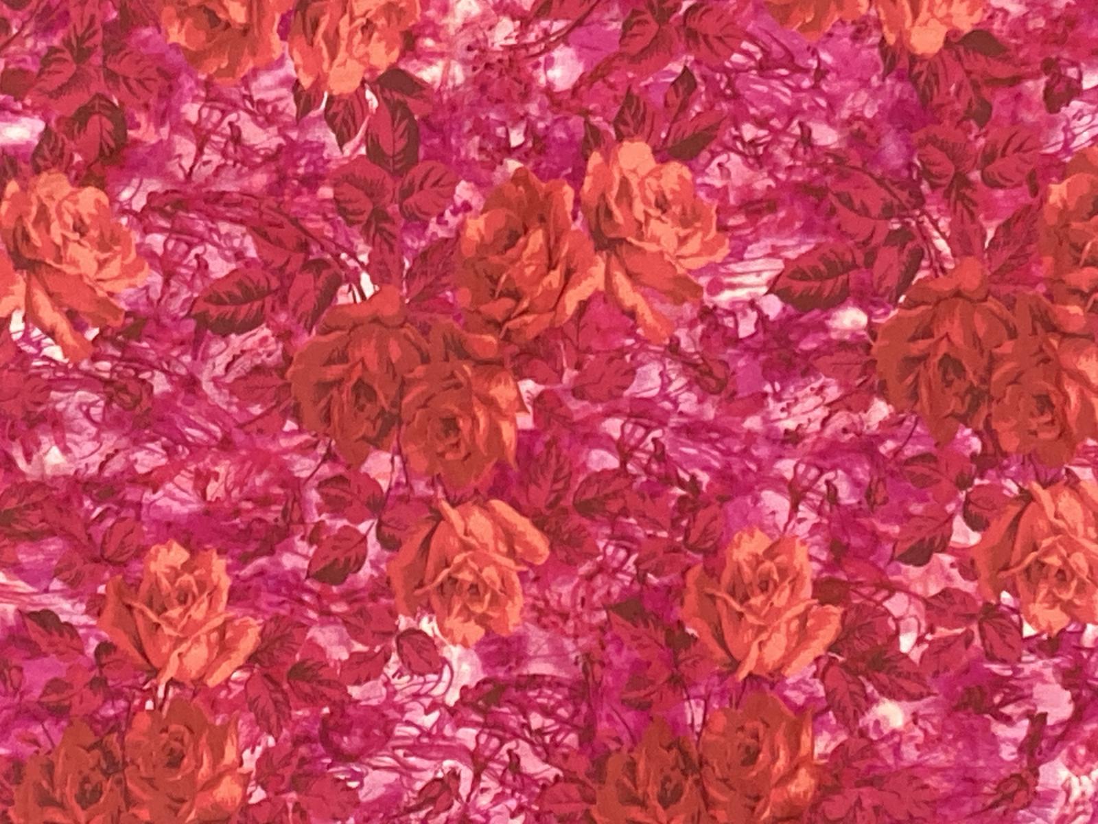 Georg Roth Los Angeles Floral Rose Shirt Women's Pink Cotton Velvet Trim Sz L