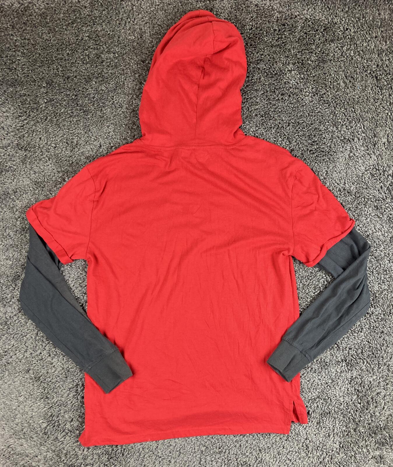 Zoo York Hoodie Mens Red Black Layered Long Sleeve Skate Pullover Pocket Sz S