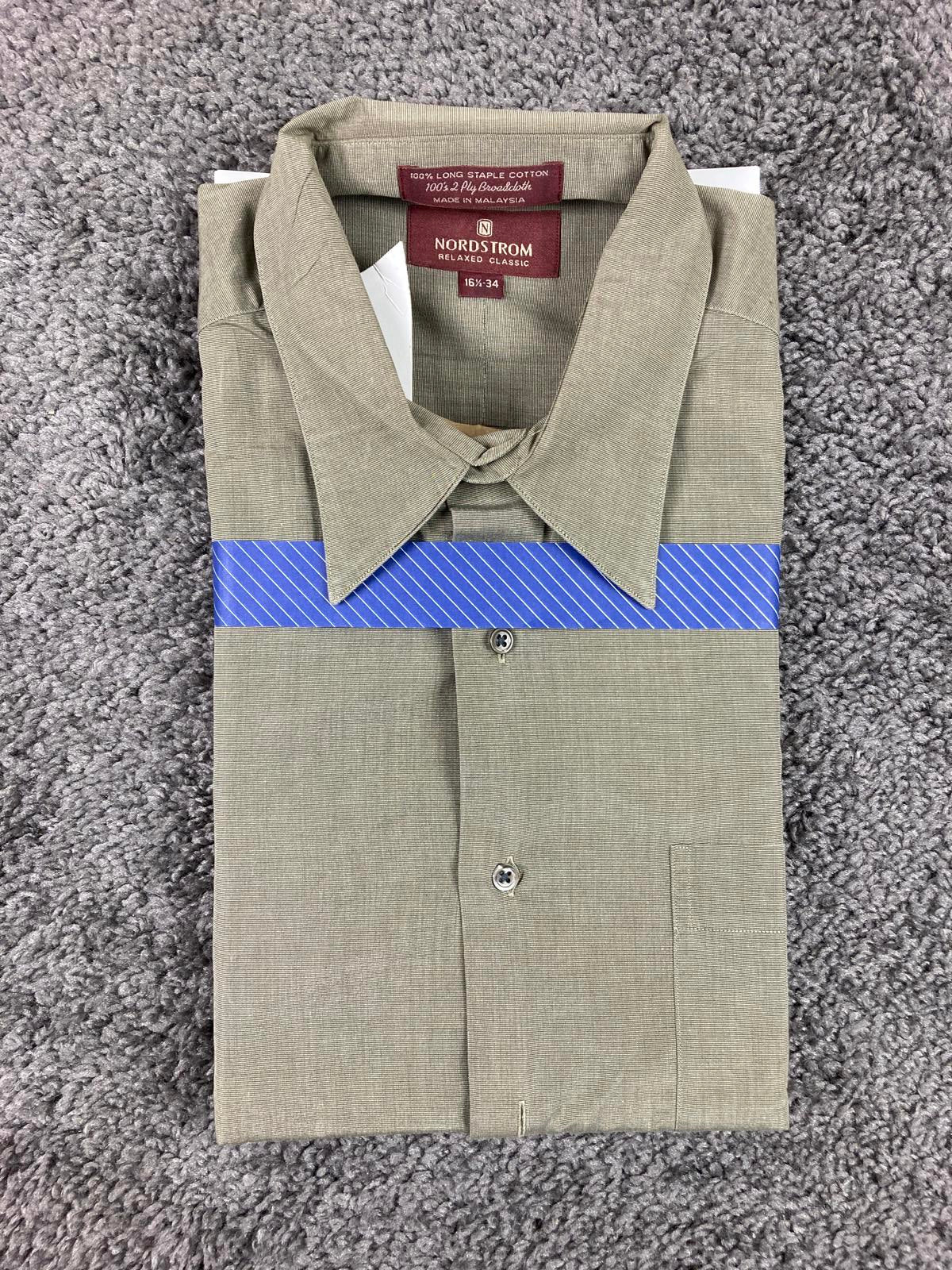 VTG 90s Nordstrom Sailboat Logo Dress Shirt Tan 100s 2-Ply Cotton Sz 16.5 34 NWT