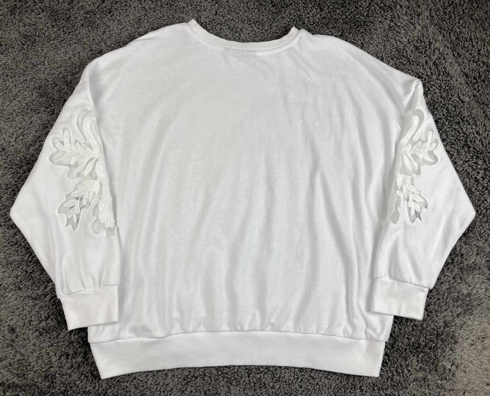Joei & i White Floral Lace Sleeve Sweatshirt Womens Pullover Sz 1X