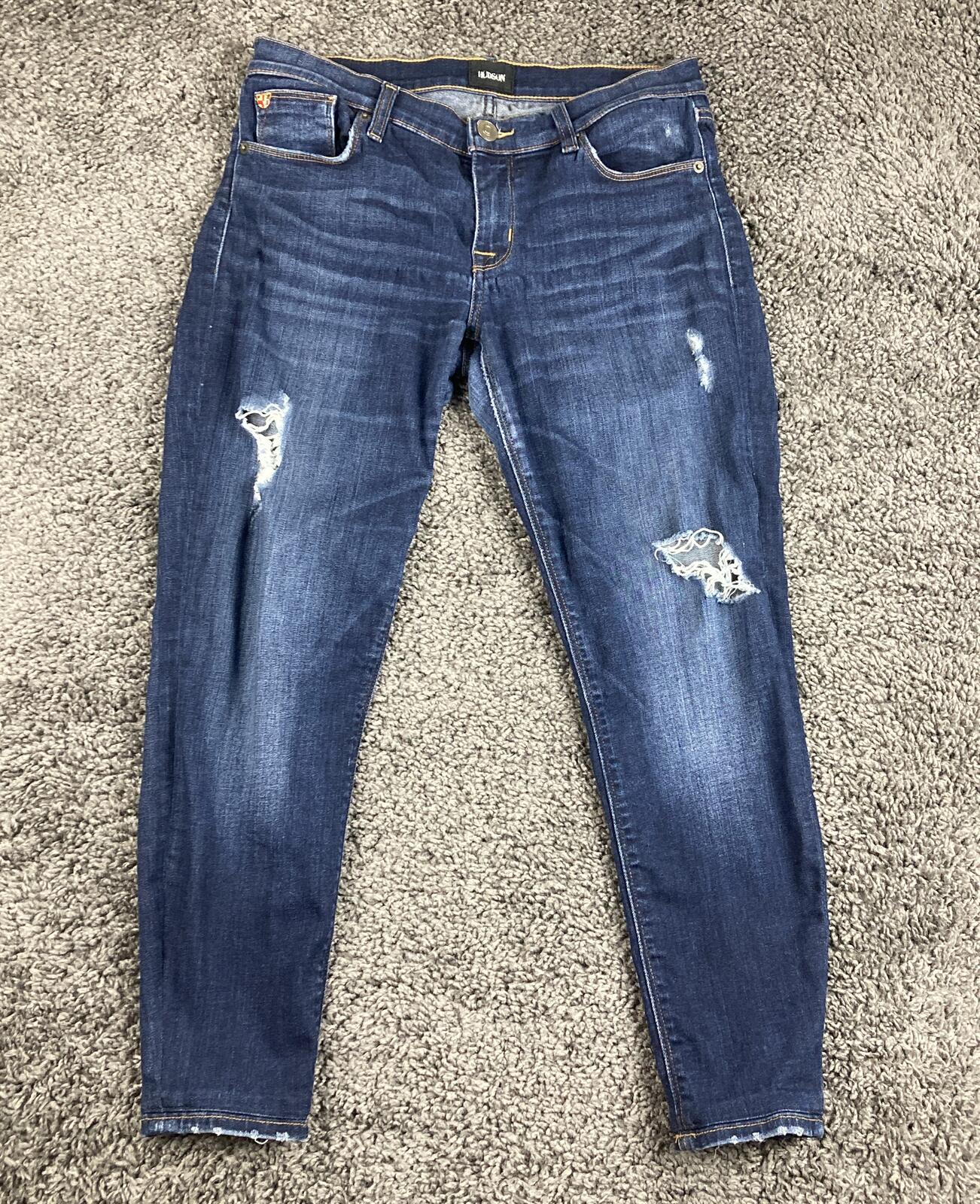 Hudson Krista Super Skinny Jeans Womens Distressed Blue Crop Ankle Stretch Sz 28